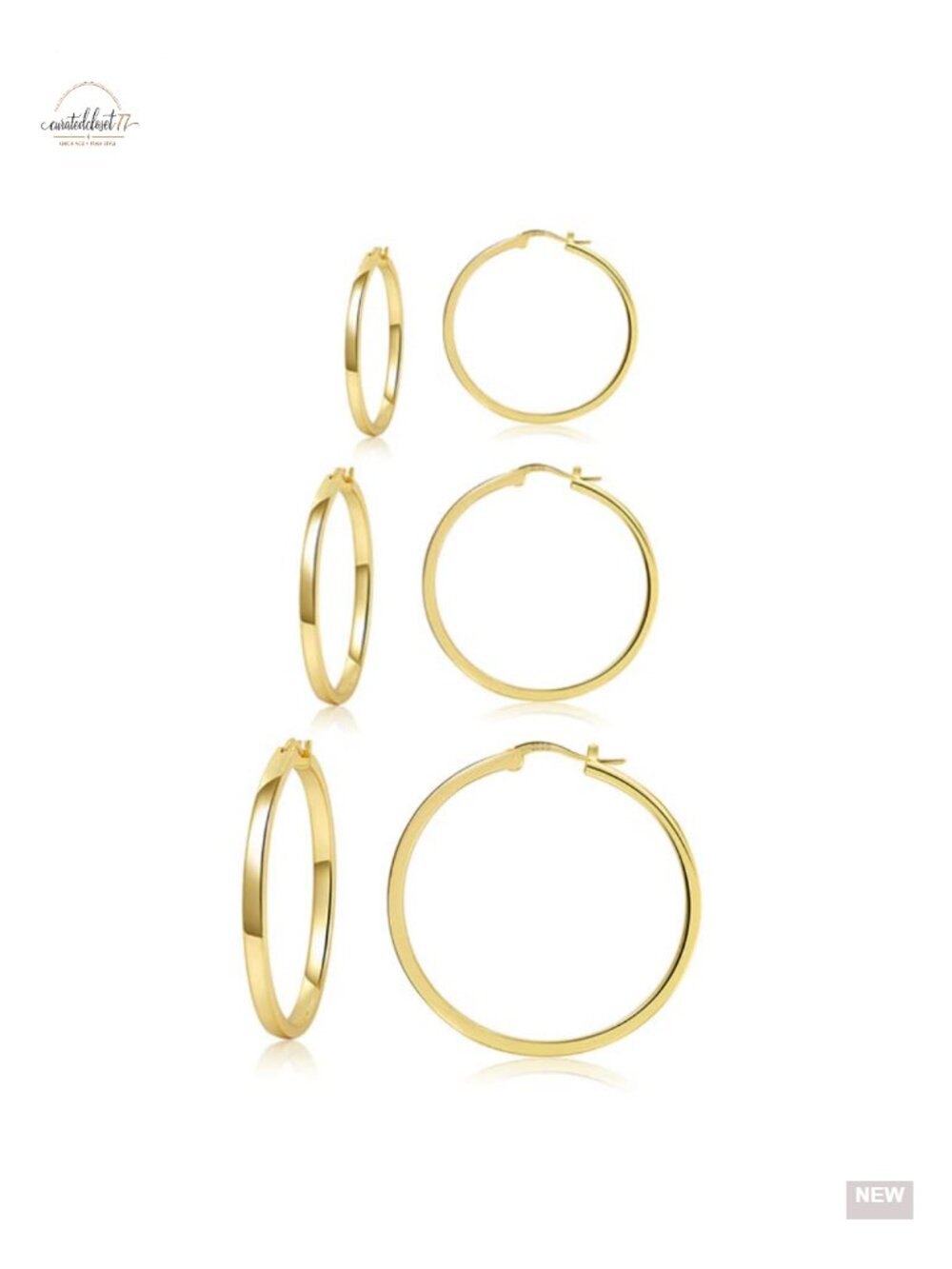 3 Pairs 925 Sterling Silver Hoop Earrings Hypoallergenic 14K Gold Plated